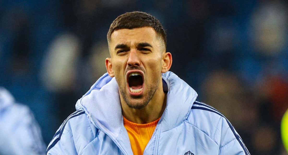 Dani Ceballos celebra la victoria del Real Madrid en Mánchester. /GETTY