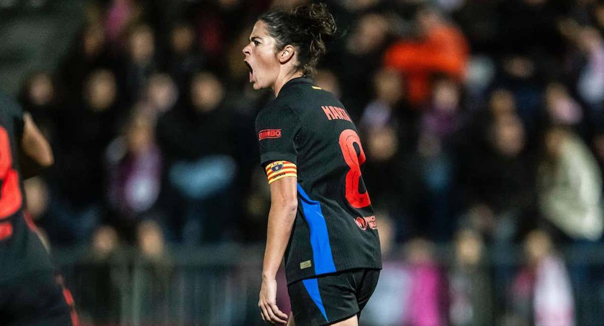 Marta Torrejón, jugadora del Barça, celebra su gol ante el Madrid CFF en cuartos de Copa de la Reina. /FC BARCELONA FEMENINO