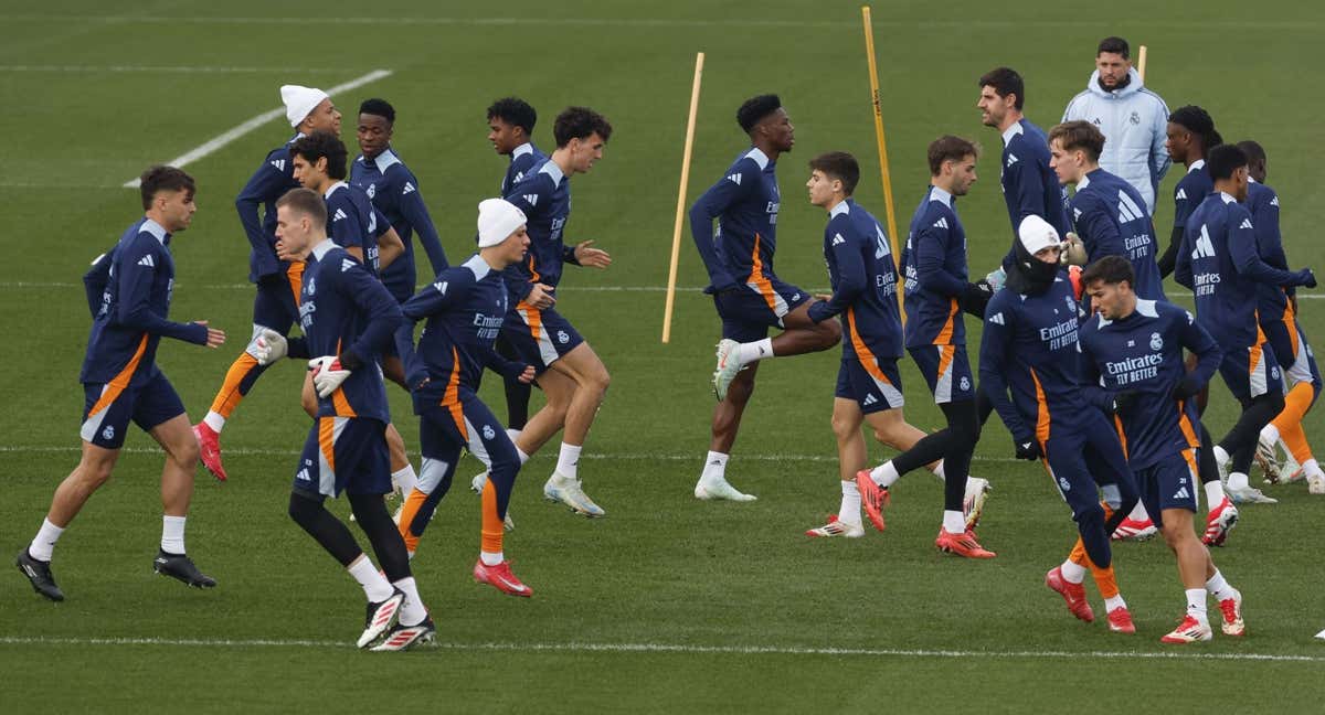 El Real Madrid, en un entrenamiento en Valdebebas. /EFE