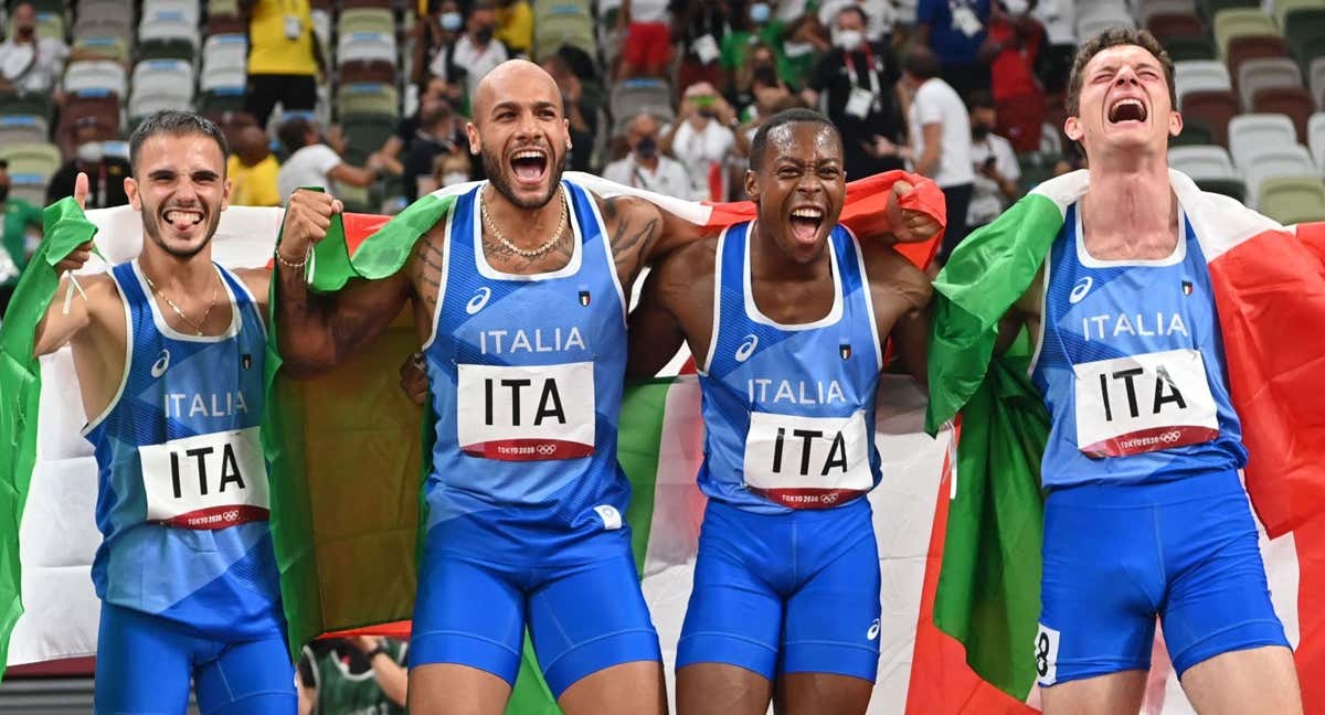 El relevo del 4x100 italiano durante los Juegos de Tokio.