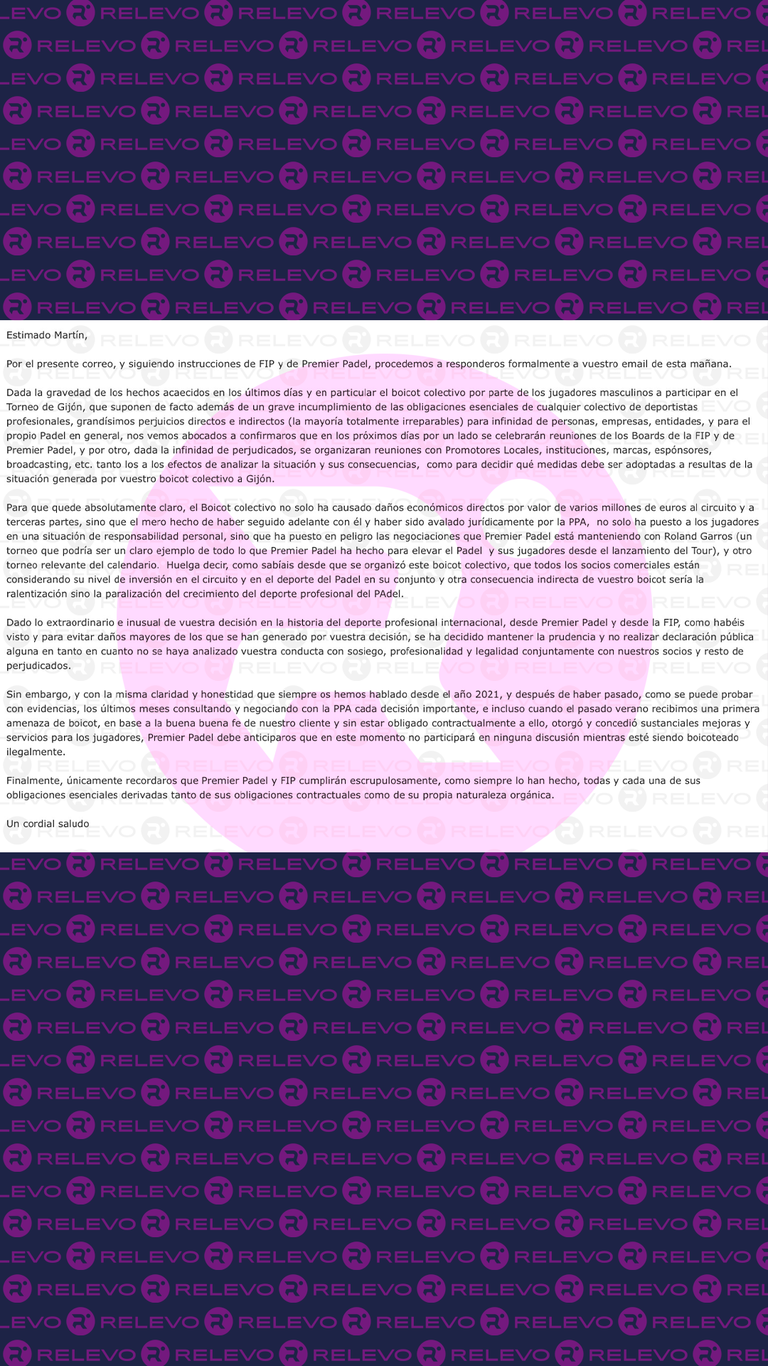 Premier Padel se planta: «No participaremos en ninguna discusión mientras estemos siendo boicoteados ilegalmente»