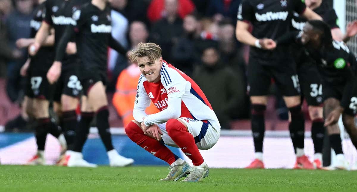 Martin Odergaard en el partido ante el West Ham. /JUSTIN TALLIS / AFP