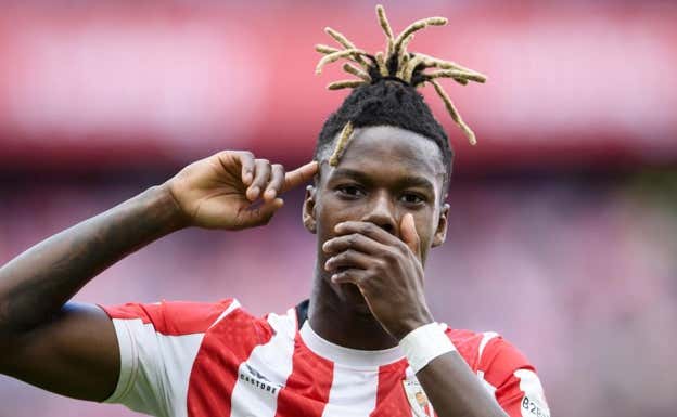 Nico Williams celebra uno de sus goles. Athletic Club