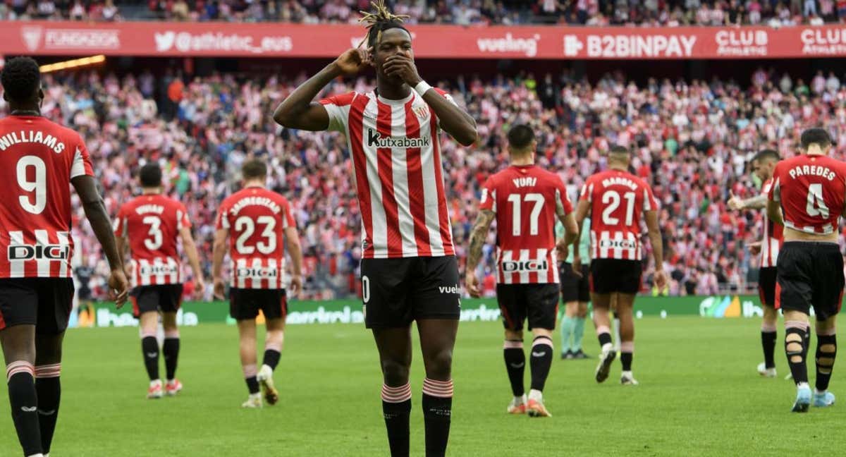 Nico Williams celebra su segundo gol ante el Valladolid./Athletic Club