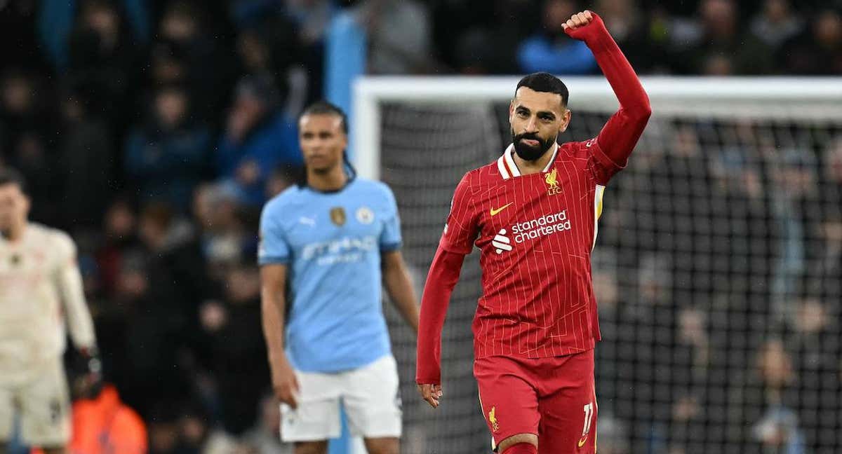 Salah celebra su gol ante el Manchester City./AFP