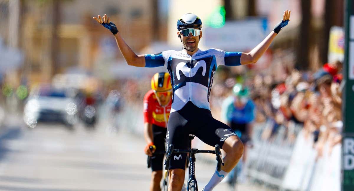 Jon Barrenetxea celebra su victoria en la quinta etapa de la Vuelta a Andalucía. /MOVISTAR TEAM / SPRINT CYCLING