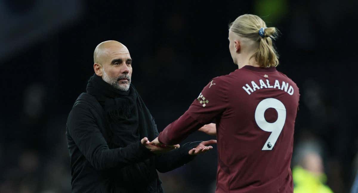 Haaland saluda a Guardiola tras el partido y la victoria.