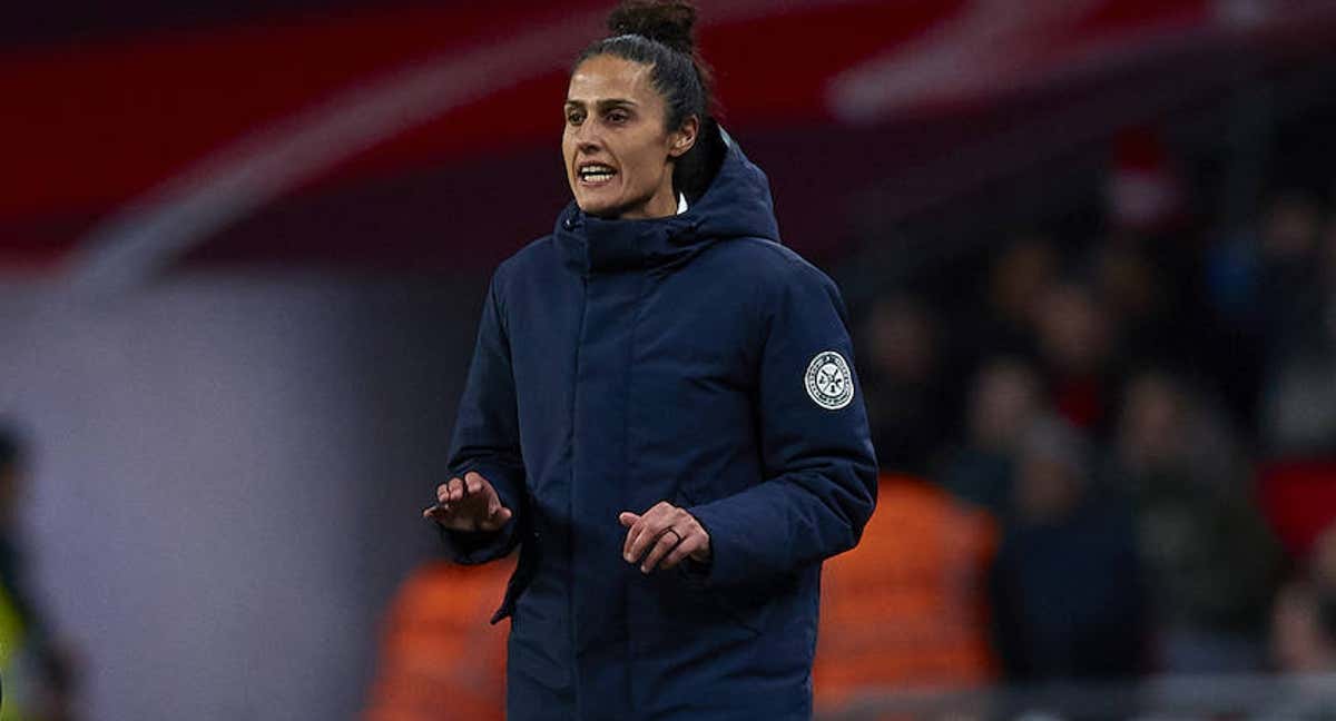 Montse Tomé, seleccionadora española, durante el partido ante Inglaterra en Wembley en la Nations. /RFEF