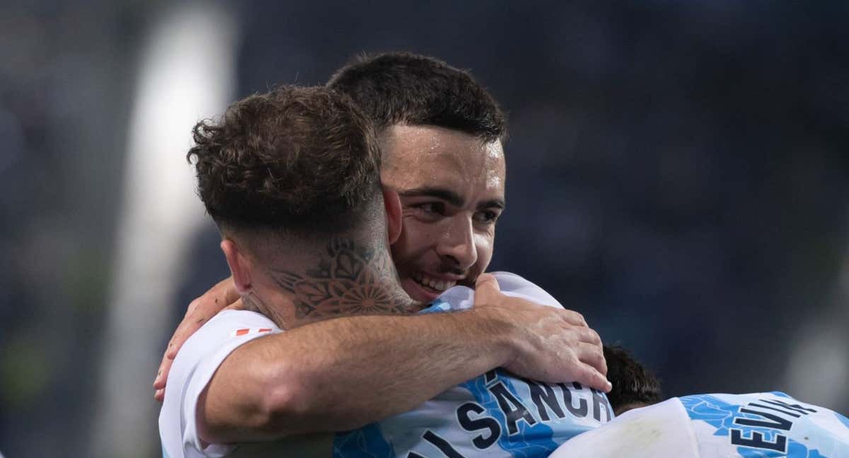 Jugadores del Málaga celebrando un gol en la Liga Hypermotion.