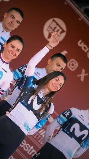 Liane Lippert, en la presentación de Strade Bianche.  MOVISTAR TEAM