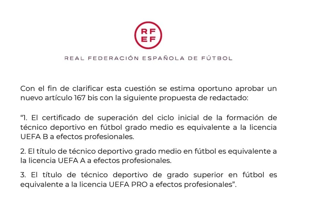 Parte del artículo ya aprobado por la RFEF que ahora se quiere modificar,.