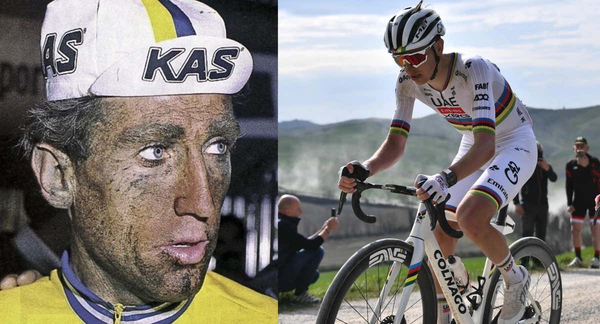 Sean Kelly, ganador de nueve monumentos, y Tadej Pogacar, que de momento atesora siete./