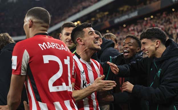 Yuri celebra el gol que puso en ventaja al Athletic en la eliminatoria. EFE