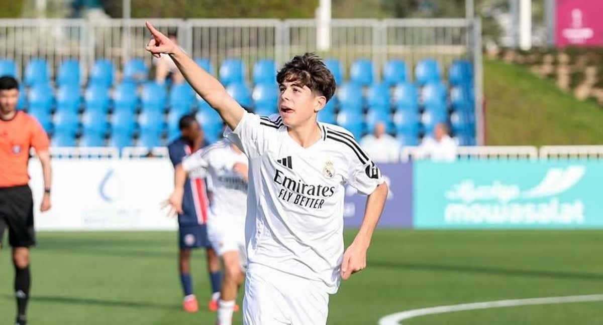 Bryan Bugarín celebra un gol con el Real Madrid./@bryanbugarin10