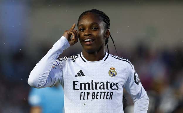 Linda Caicedo celebra su gol ante el Arsenal.  EFE