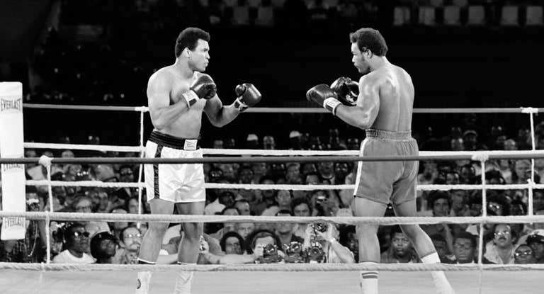 Muhammad Ali y George Foreman durante el Rumble in the Jungle en Kinshasa.