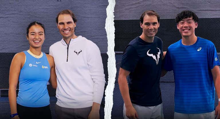 Eala y Coleman, junto a Rafael Nadal en la academia de Manacor.