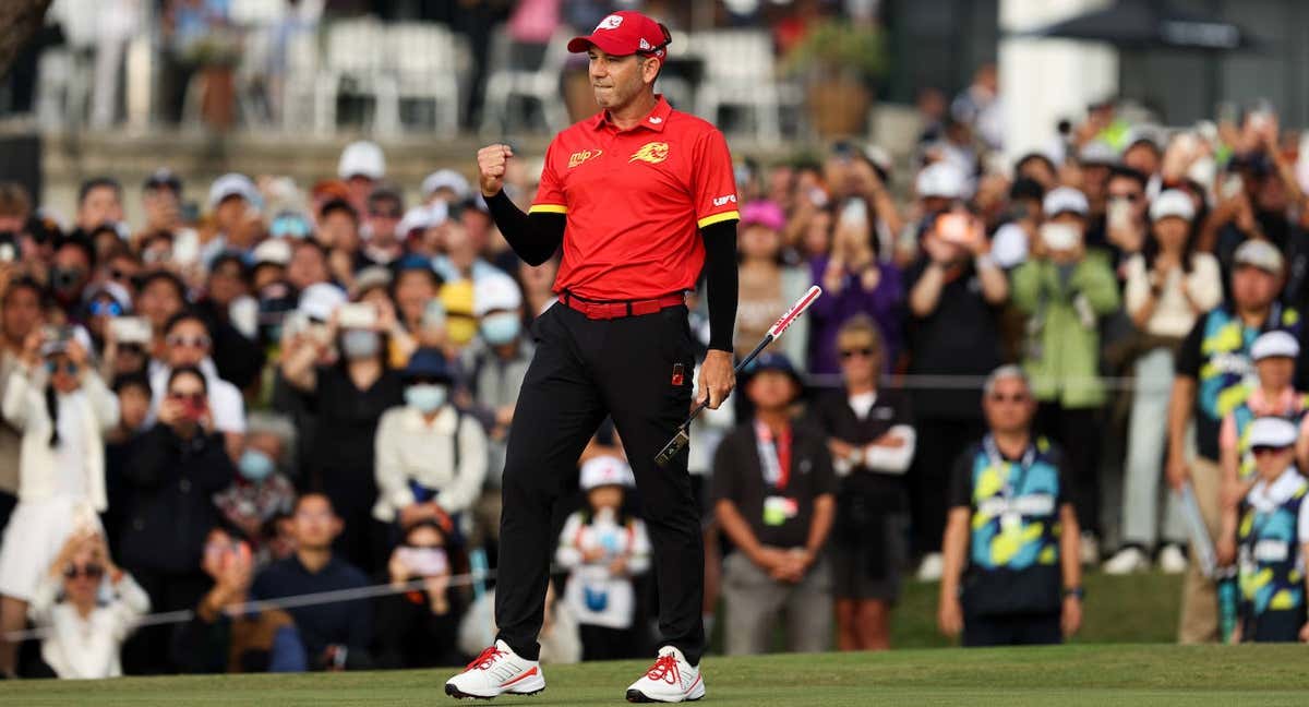 Sergio García celebra una victoria reciente en el LIV Golf. /GETTY