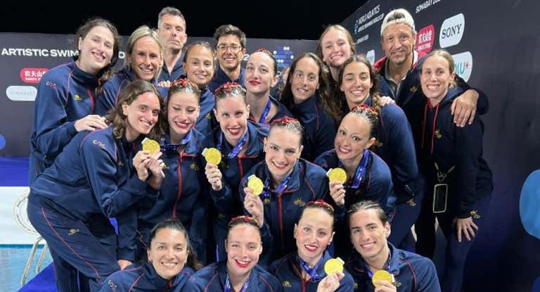 El equipo español de natación artística, durante la Copa del Mundo de Egipto.
