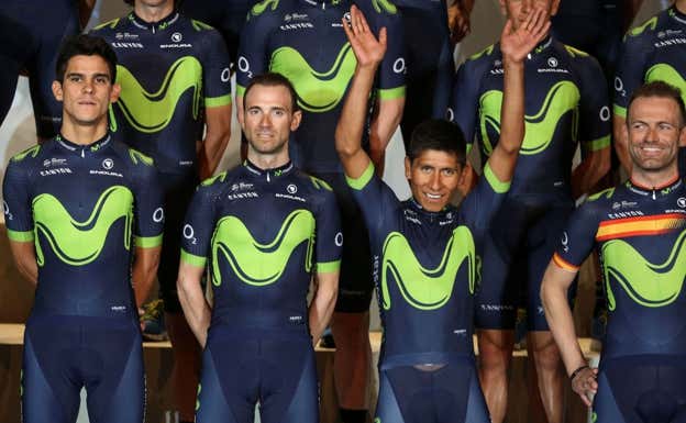 De izquierda a derecha: Andrey Amador, Alejandro Valverde, Nairo Quintana y José Joaquín Rojas del equipo Movistar.  REUTERS