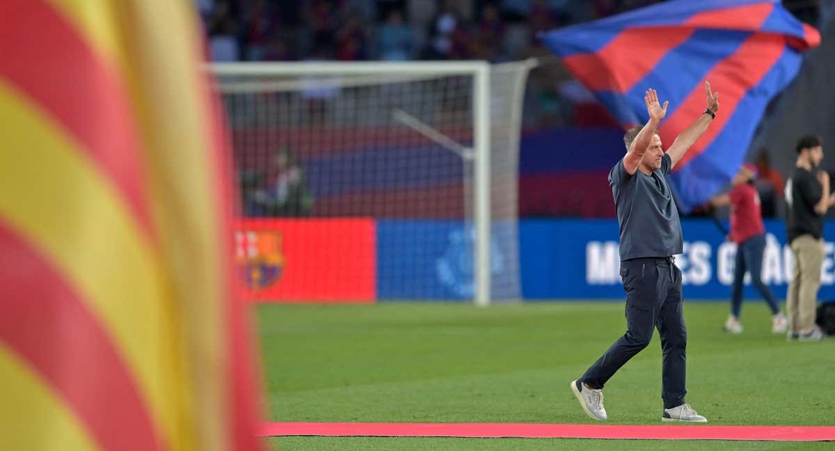 Flick en la celebración de la Liga en Montjuïc.